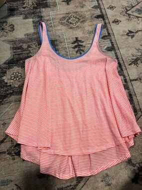 American Eagle Pink and White Striped Tank with Blue Trim
